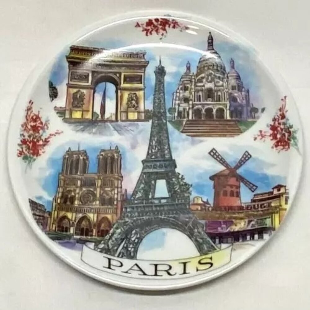 Paris France Eiffel Tower Arc de Triumph Notre Dame Plate Germany 9189 Vtg